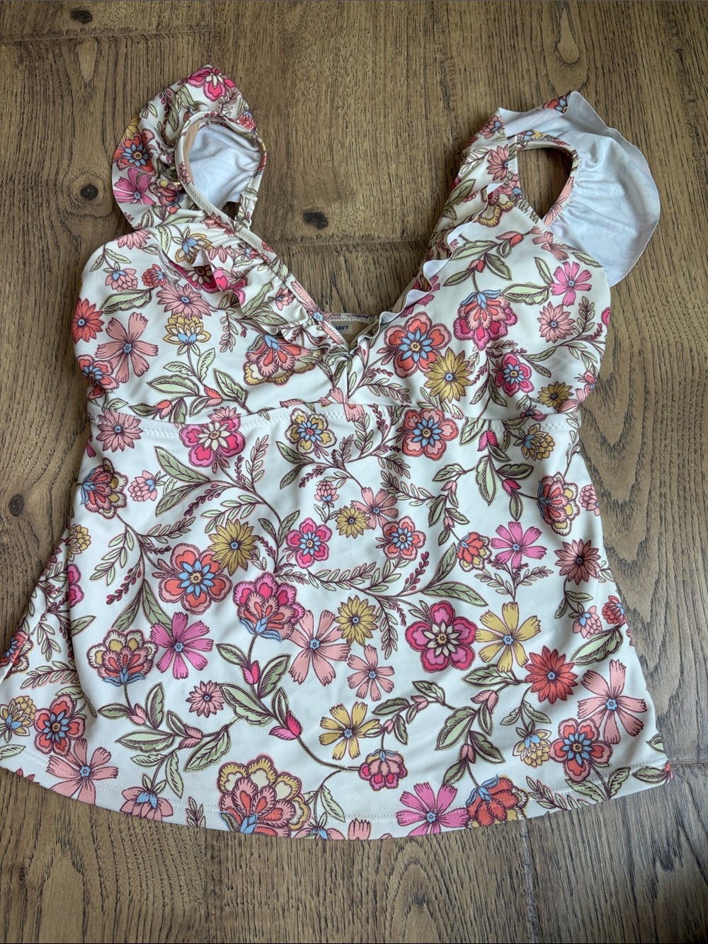 Old Navy Floral Ruffle Swim Tankini Top - White with Pink, Yellow, Green